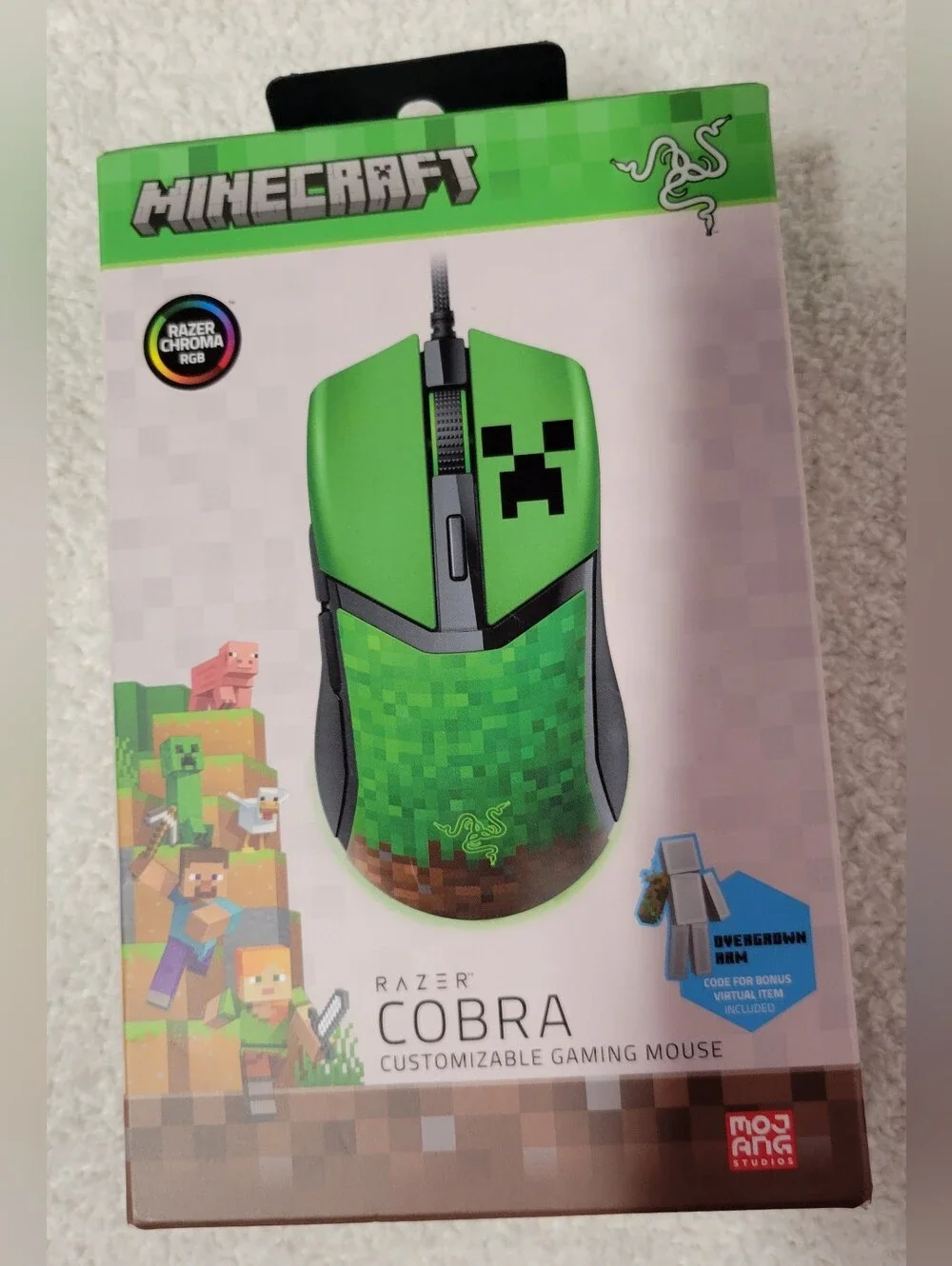 Razer Cobra Wired Customizable Gaming Mouse Minecraft Edition Green NEW Sealed